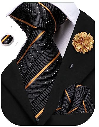 Hi-Tie Ensemble de cravate en soie jacquard pour homme avec pochette de poche, boutons de manchette et épingle de revers pour mariage d'affaires et cravate formelle, M