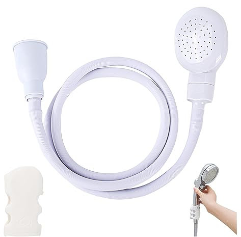 AYNKH White Single Tap Shower Spray Hose Bathroom Attachment Connect on Bath Tub Spout for Pet Bathing Grooming Massage with Silicon Holder, Push-on-Fitting for Round Hose Head