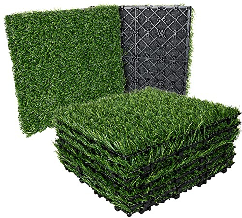 FVIEXE Lot de 9 dalles de gazon artificiel emboîtables de 30,5 x 30,5 cm pour animaux de compagnie, chiens, terrasse, balcon, appartement, intérieur et extérieur