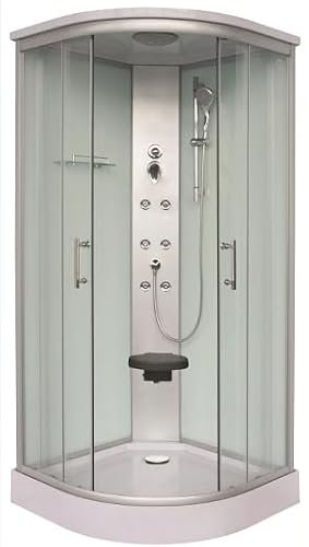 SANOTECHNIK Komplettduschkabine RUMBA 90×90×215?cm – All-in-One Komplettdusche | 5mm ESG-Sicherheitsglas, 6 Massagedüsen, Klappsitz, Quick-Line Schnellmontage, CL88