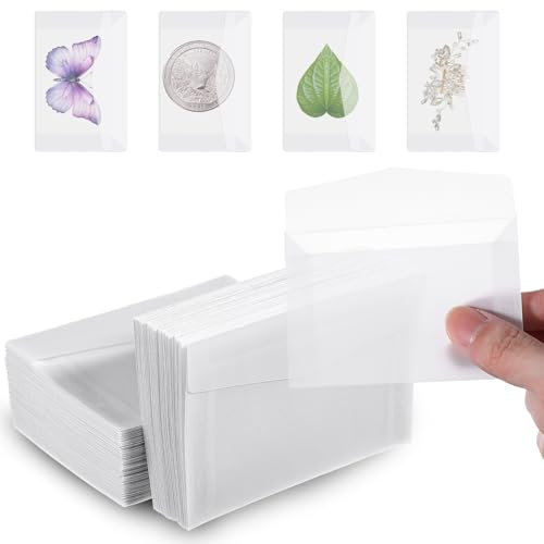 Transparente Briefumschläge Klein 100 Stück - Pergamin Beutel Wiederverschließbar - Kleine Konfetti Papierbeutel für Verpacken, Hochzeit, Mitgebsel