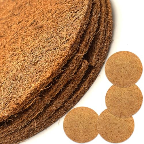 Akuoly Disque de Coco Protection pour Plantes Rond 40cm Diamètre Contre l'Humidité, Le Gel, l'hiver, Disque de Paillage en Coco pour Plantes en Pot, Lot de 4 Tapis