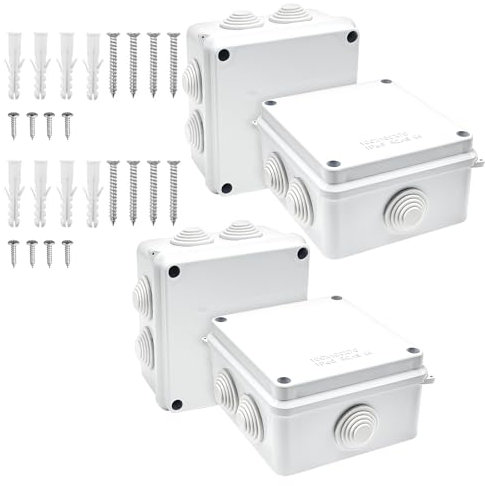 Xpieoyrm 4 Pièces Boîtes de Jonction, jonction étanches IP65 100 mm x 100 mm x 70 mm, Boîtier de Projet Etanche Electrique Exterieur, pour Raccordement Sécurisé des Câbles, Coupe Vent Anti Pluie