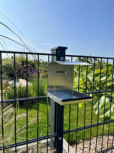 INOX Living Vogelhaus Edelstahl – modernes, wetterfestes Design, langlebige Vogelstation, 3 Montagemöglichkeiten (hängend, Wandmontage, Zaunbefestigung), ideal für Garten, Balkon & Terrasse