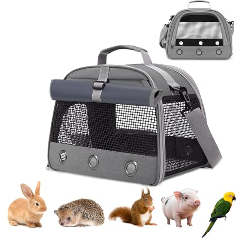Watproofit Transportbox Katze, Elegante Transporttasche für Haustiere, Transportbox Kaninchen, Hamster transportbox, Meerschweinchen-Tragetasche, Faltbar und Atmungsaktiv (Grau)