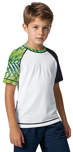 ANGEL CITIZ Rashguard Enfant Garçon Manches Courtes Haut de Maillot de Bain Anti-UV UPF 50+ Séchage Rapide Chemise Natation pour 8-12 Ans Adapté à la Natation Plage Piscine