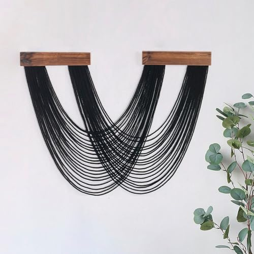 LB Boho Macrame Wall Hanging Black Cotton Rope Tapestry Minimalist Modern Woven Wall Art for Bedroom Living Room Nursery Classroom Home Office Decor