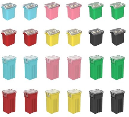 HAXIHA 24 Pièces Forme Carrée Fusible Assortiment,Automobile Profil bas/Haut/Standard Jcase Fusibles en Forme de Boîte,pour Camions,Voitures et SUV (20A/30A/40A/50A/60A/80A,Chacun 2 pièces)