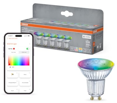 OSRAM SMART+ RGB PAR16 reflektorlampa, Matter via WiFi, 5 st, GU10, 5W, 16 | , LED Lamps, 50 Millimetres dia, 20000 Hours, 5-Pack
