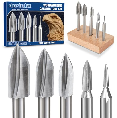 Jeu de Fraises Rotatives pour Outil Rotatif, 5 pièces Fraise Bois Tige 6MM pour Bricolage, Sculpture sur bois, Gravure, Perçage, Grande sculpture sur bois