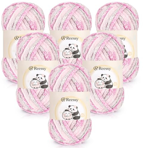 Reessy Chenille Yarn 600g, Soft Chunky Wool for Knitting-Rose Garden | Super Soft Fluffy Velvet Yarn, Thick Yarn Ombre Knitting Wool for Crochet Colorful Blanket, Amigurumi, Handbag, DIY Crafts