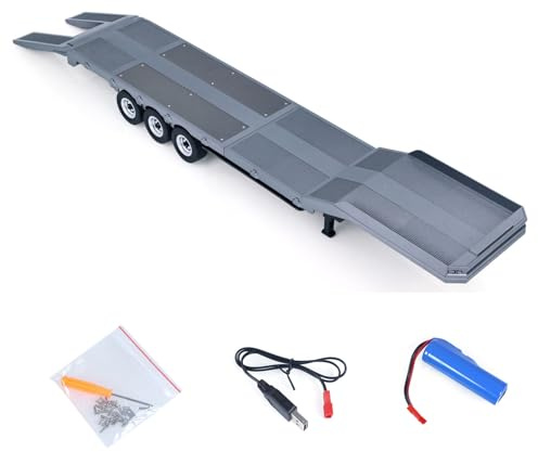 wheelfun US in Stock, 73.5Cm Plastic Semi Trailer Flatbed 1502 for 1/18 Remote Control Tractor Truck Huina 1501 Electronic Support Legs Tail Board fit with TH25071 770S Tractor for Adult Hobby(Gray)