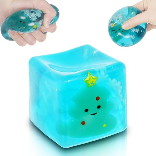 Ice Squishy Stress Cube Fidget Toys Adults, Luminous Christmas Tree 5cm(1.97) Glow in The Dark Sensory Toys for Kids with Autism for Kids Squeeze Toys for Anxiety Stress Relief