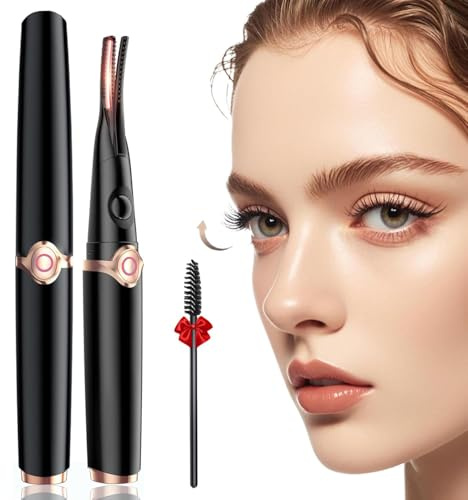 Heated Eyelash Curler - 2-in-1 Clip-Type Design, 3 Temperature Modes, USB Rechargeable Electric Eyelash Curler, Natural Curling 24H Long-Lasting Curl, Gift for Women & Girls, Shiny Black A