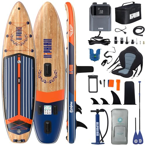 Niphean Extra Large Paddle Gonflable, Sup à 2+1 Personnes/Famille, Planches de Stand Up Paddle Gonflables avec (Idéal Débutant) Aileron Équilibré, Gonfleur Pneus Voiture 50 PSI avec Sac