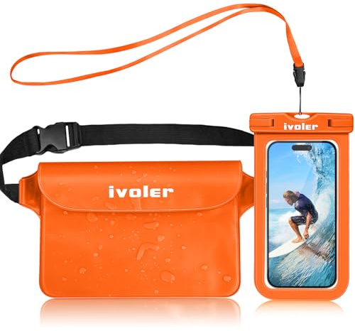 ivoler 2 i 1 väska kit med vattentät telefonväska, vattentätt bälte fodral med vattentätt smartphone-fodral för vattencamping, kajak, fiske, forsränning, simning-orange