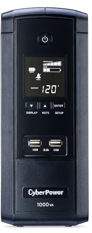 CyberPower BRG1000AVRLCD Intelligent LCD UPS System, 1000VA/600W, 10 Outlets, AVR, Mini-Tower, 5-Year Warranty
