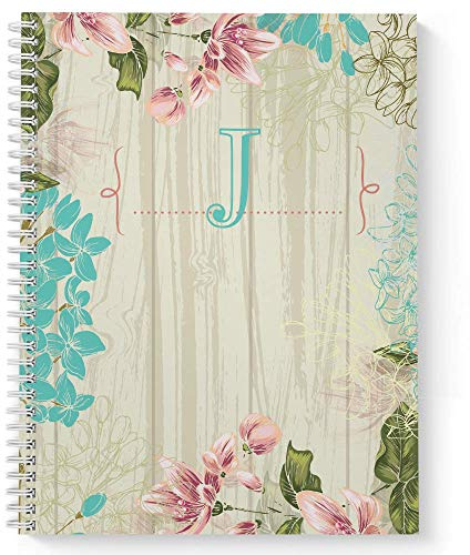 Gotcha Covered Notebooks Vintage Floral Monogram J Notebook/Journal, Laminated Soft Cover, 120 Wide Ruled pages, lay flat wire-o spiral. Size: 8.5” x 11”. Made in the USA
