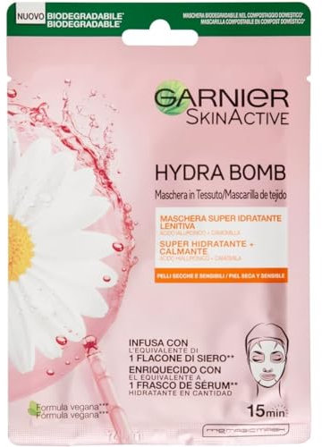 Garnier SkinActive Hydra Bomb Maschera Viso in Tessuto Super Idratante Lenitiva per Pelli Secche e Sensibili, 32 ml