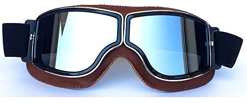 HONCENMAX Vintage Goggles Sports Sunglasses Helmet Steampunk Eyewear for Outdoor Motocross Racer Motorcycle Cruiser Scooter Goggles Retro - Brown Frame Sliver Lens