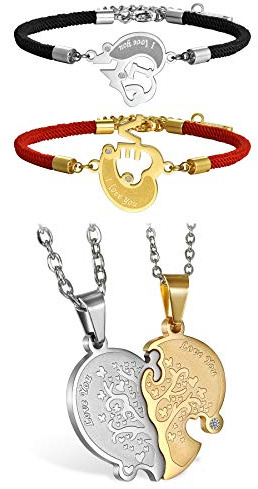 Flongo Collana Coppia Fidanzati Puzzle Ciondolo Albero della Vita con Zircone Love You Collana Amicizia (Set B)