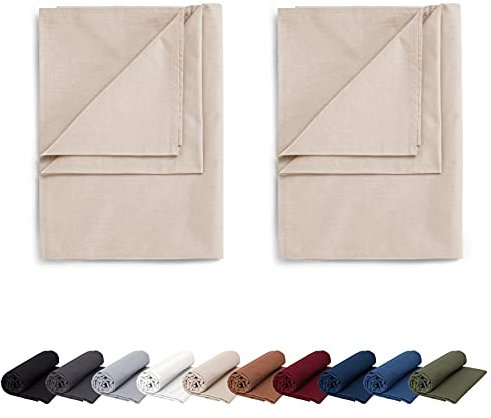 EllaTex Doppelpack Renforce Bettlaken Haustuch aus 100% Baumwolle ohne Gummizug, Farbe: Creme, Größe: 2er Pack 140 x 200 cm