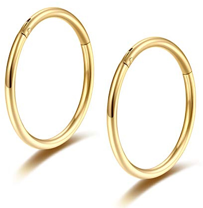 Lantine 18g Piercing Naso Septum Lip Incernierati 316L Acciaio Chirurgico Anello Per Piercing al Setto Labbro Conch Cartilagine Orecchini Donna Uomo Oro 12mm