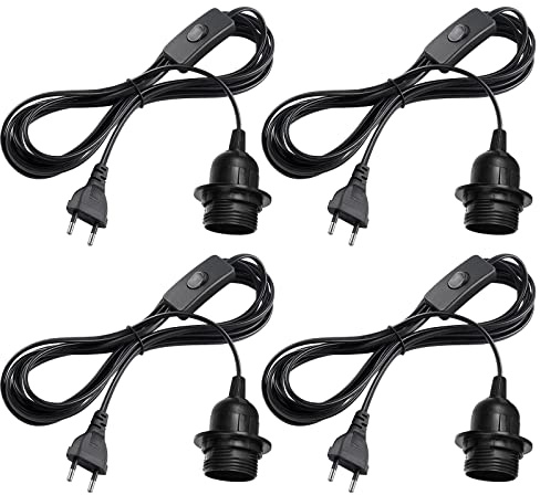 Vegena 4 stycken E27-lamputtag med strömbrytare, E27-sockel med 3,5 m kabel skruvring, lampsockel lampkabel med kontakt lämplig för lampupphängning pendellampa sovrum matsal balkong