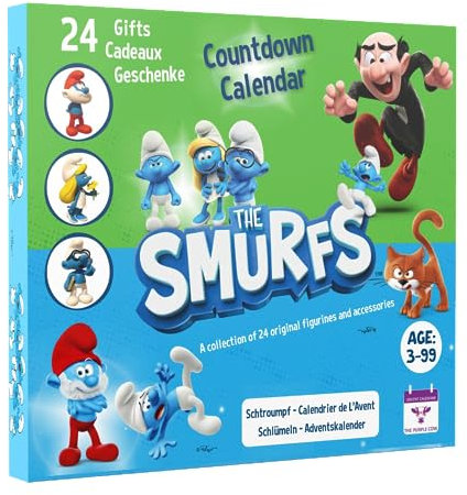 Adventskalender 2025 Der originale SCHLÜMPFE-Adventskalender. Cartoon-Sammelspielzeug für Jungen und Mädchen, 12 Figuren + 12 SMURFY-Geschenke! Ab 3 Jahren. 24 Stück