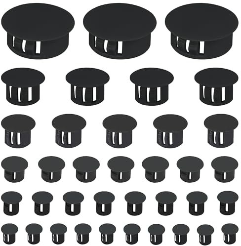 160 PCS Plastic Hole Plug Set - Snap-In Locking Caps in Assorted Sizes (Black)