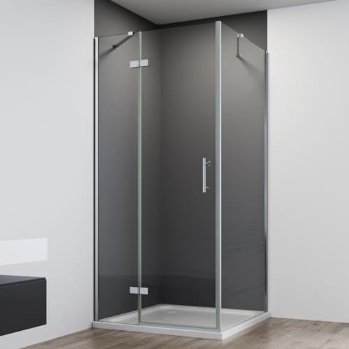 IMPTS Duschkabine 90X90cm Eckeinstieg mit Diagonalen Sicherheitsstange, Falttür mit Seitenwand Faltbar KlappbarDuschabtrennung 6mm ESG Glas Höhe 195 cm, OHNE Duschwanne und Ablaufgarnitur