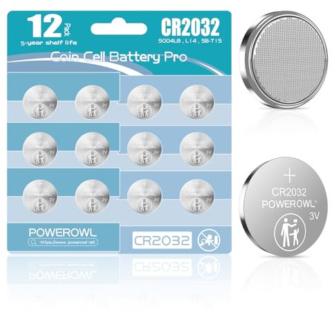CR2032 Batteries - Pack of 12, Baby Secure Packaging, POWEROWL High Capacity CR 2032 3v Lithium Battery Coin Cell Button