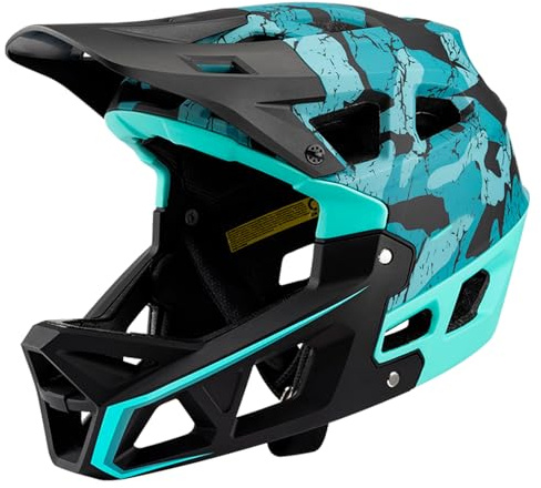 SHUAIGUO Full Face Mountain Bike Helmet Adult Racing Downhill Helmet for Men/Women Adult Mountain Bike Helmet with Visor Over 31 Vents,for head circumference 55-58cm(Camouflage Blue & M)
