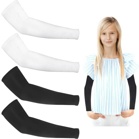 Piriuuo Kids Arm Sleeves Youth Arm Sleeves Breathable Arm Compression Sleeve Outdoor Sport Protection Arm Sleeves for Volleyball Football Baseball Basketball Boys Girls, 2 Pairs, Black White