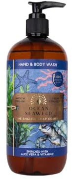 The English Soap Company Ocean Seaweed Hand and Body Wash - Anniversary Collection, Vegan Friendly with Aloe Vera & Vitamin E, Fresh Marine Fragrance, Recycled Bottle, Made in England - 500ml