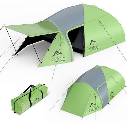 Partsio Camping Zelt mit Lobby Zelt 2-4 Personen Wasserdicht 4000mm Kuppelzelt Vorzelt Abnehmbarer für Trekking & Festival Familienzelt Camping Reise Trekking Garten Wohnraumvolumen: 7,2 m³