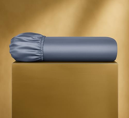 Seralino Bio Spannbettlaken 180x200cm Baumwolle Blau Dunkelblau| 100% Bio Baumwolle Leinentuch 180x200| Mako Satin Spannbetttuch 180x200 Blau | weiches Spannbettlaken 180x200cm Boxspringbett