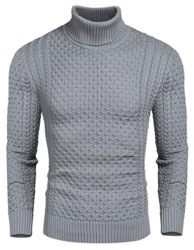 COOFANDY Jersey Hombre Cuello Alto Sueter Manga Larga Gris M