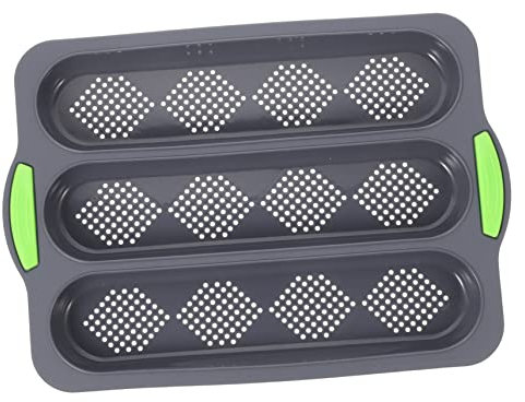 Mipcase Stampo Silicone Per Baguette Tre Fessure Accessorio Antiaderente e Lavabile Per Cottura Professionale Te Scuro Con Manici Verdi