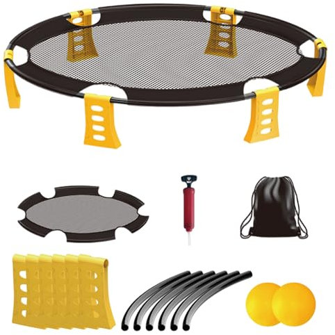 Csafyrt Beachspiele, 34,3 x 7,5 Zoll Outdoor -Spiele umfassen 2 Bälle, Netz, Taschen und Luftpumpe, perfekt für Kinder, Erwachsene, Familie, Gelb