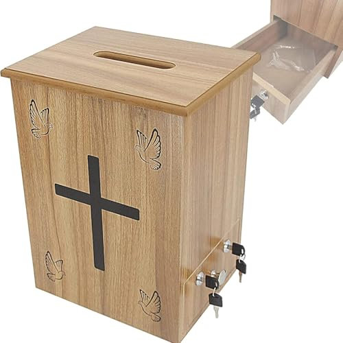 Dxysyldrun Buzón De Donaciones, Caridad Y Sugerencias, Caja De Madera para Recaudación De Fondos Benéfica, Buzón De Sugerencias, Cruz, Caja con Doble Cierre
