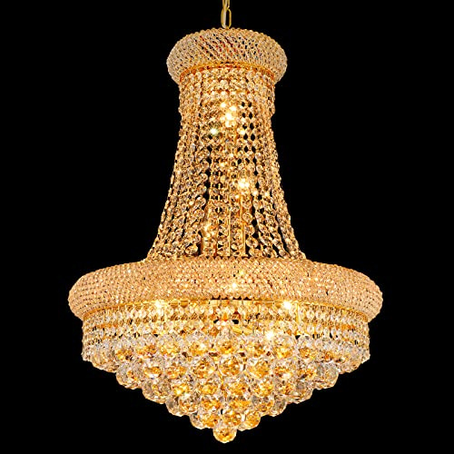 Senlaitop Gold Crystal Chandeliers for Dining Room, 12-Lights D22 Inch | Empire Style K9 Crystal Chandeliers for Entryway, Luxury Lighting Fixtures for Living Room Entryway Foyer Adjustable Height