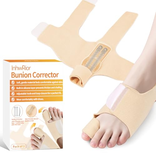 InhwRior Correttore per alluce valgo — dotato di 4 barre flessibili in acciaio inossidabile, con cuscinetto in silicone, migliora la condizione del piede senza dolore, utilizzabile con le scarpe