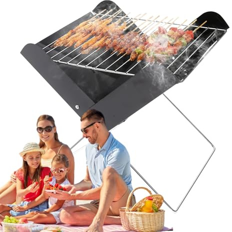 Barbacoa portátil – Barbacoa de carbón vegetal plegable para cocinar al aire libre | Parrilla de metal de alto rendimiento para camping – Picnic barbacoa compacta para barbacoa en el patio trasero |