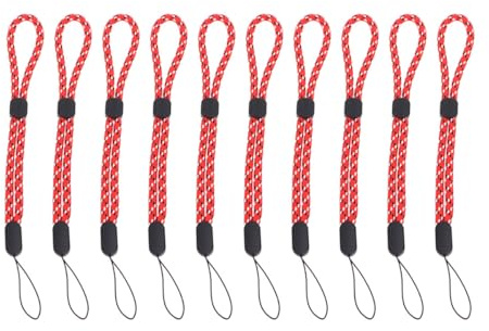 HEATSHAKING 10 Pulseras Ajustables Antipérdida para Cámara y Teléfono Celular Cuerda de Muñeca Anticaída de Nylon Roja Paquete de 10 Unidades para Protección en Viajes y Uso Diario