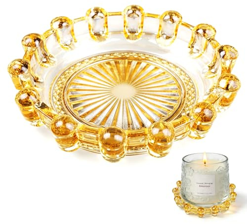 Bubble Candle Dish – Chic Glass Candle Holder Tray for Home Decor & Anthropologie Bar Decor – Large Candle Plate for Tea Light Votive Diffuser – 5.7 x 5.7 x 1.38 in (Gold)