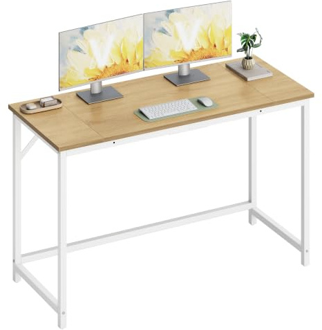 VASAGLE Computer Desk, Office Desk, 120 x 50 x 76 cm | For Study, Bedroom, Living Room, Natural Oak and Matte White, BARNET Collection LWD039W70