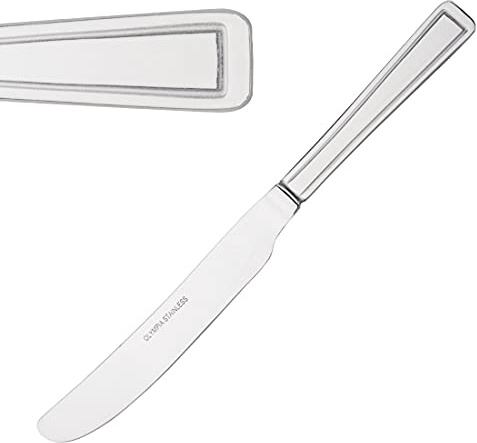 Olympia Harley Stainless Steel Table Knives (Pack of 12), Silver, 230(L)mm, Dinner Knife Set, High Polished 18/0 Stainless Steel, Double Step Handle Design, Commercial & Home Use, D690