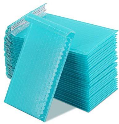 Yomuse 50pcs Padded Envelopes, 120mm x 210mm (4.7x8.3 Inch) Poly Bubble Mailers Self Seal, Waterproof Postal Bags for Mailing/Packaging (Teal)
