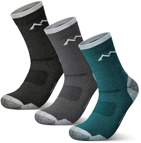 innotree 3 Pack Men's Merino Wool Hiking Socks, Micro Crew Cushioned Hiking Walking Thermal Moisture Wicking Trekking Socks, Medium